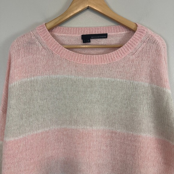 360cashmere Sweater Womens Large Pink Parisian Colorblock Tight Knit Old Money - Picture 3 of 10